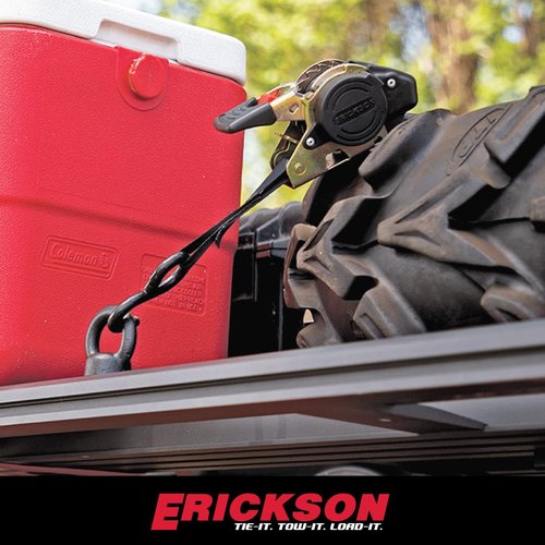 Erickson 34415 Pro Series Black Retractable Ratcheting Tie-Down Strap (Pack of 2, 1" x 10')
