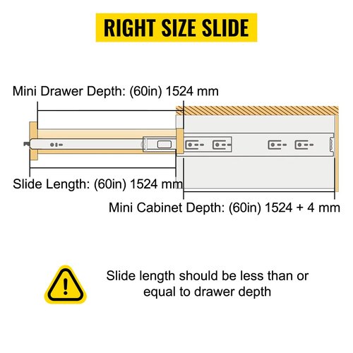 VEVOR Drawer Slides, 1 Pair 60inch Locking Drawer Slides, 500lbs Load Capacity, Side Mount Ball Bearing Drawer Glides, Long Full Extension Drawer Slide