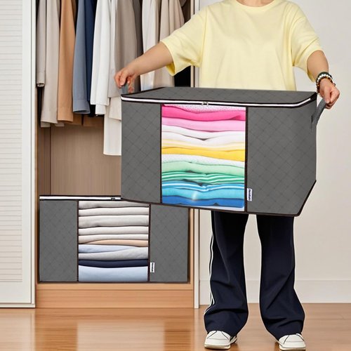 Hemikaki Non-Woven Clothes Storage Bag 90L - Large Capacity Dustproof Organizer with Clear Window for Seasonal Wardrobe