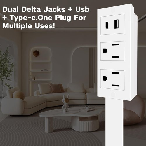 Extendable Rotating Outlet Stick USB-A, USB-C, and 2 Ac Power Strip Stick Swivel Plug Adapter for Behind Furniture Dorm Apartment Office(1pc)