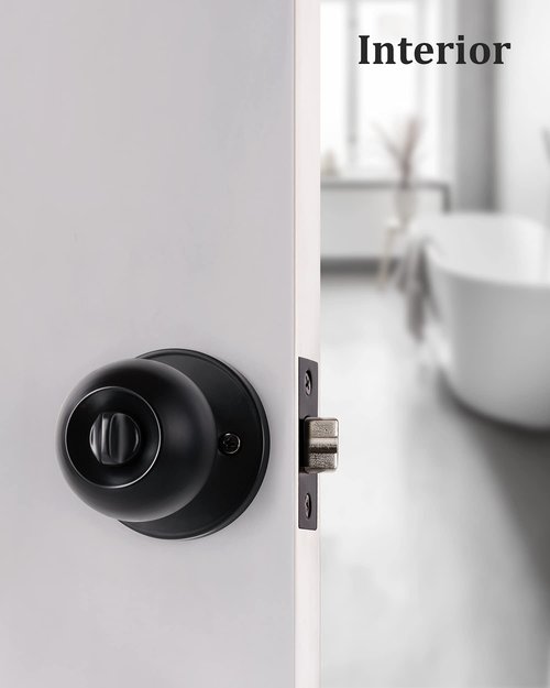 Lanwandeng Matte Black Door Knobs with Lock and Keys, Interior/Exterior Door Knob for Bedroom or Bathroom, Entry Door Lock