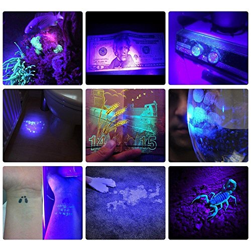 Alonefire SV128 395nm UV Flashlight 128 LEDs Woods Lamp Ultraviolet Black Light for Pet Urine Detection, Scorpion Detection, Dry Stain, Bedroom, Fishing with UV Protective Glasses, 6PCS AA Battery