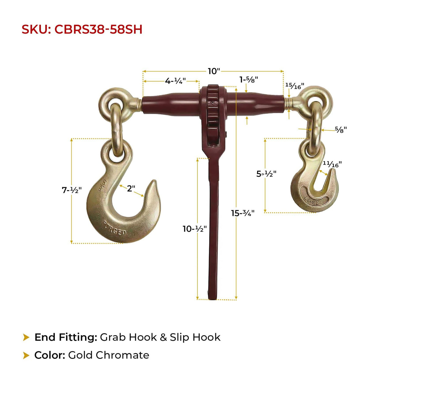 Mytee Products (4 Pack) PRO Heavy Duty Chain Specialty Binder Ratchet Style 3/8"-1/2" Grab Hook & 5/8" Slip Hook, 12,000 lbs WLL