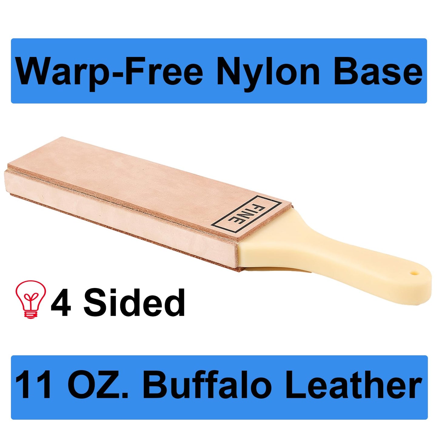 LAVODA 4-Side Leather Strop 15.7"x3" – Diamond Paste+Heavy Duty Buffalo+Nylon Base, Ultimate Knife Polishing&Honing Kit, Warp-Free Design for Mirror Edges on All Blade Types