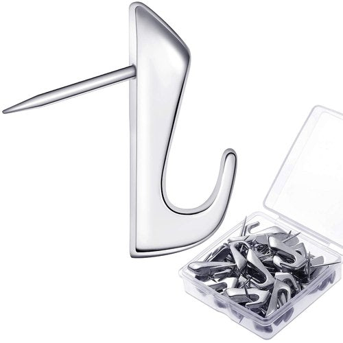 30 Pieces 20 Lbs Pin Hooks Push Pin Hangers Metal Picture Hanging Nails for Home Office Wooden or Fabric Wall (Silver)