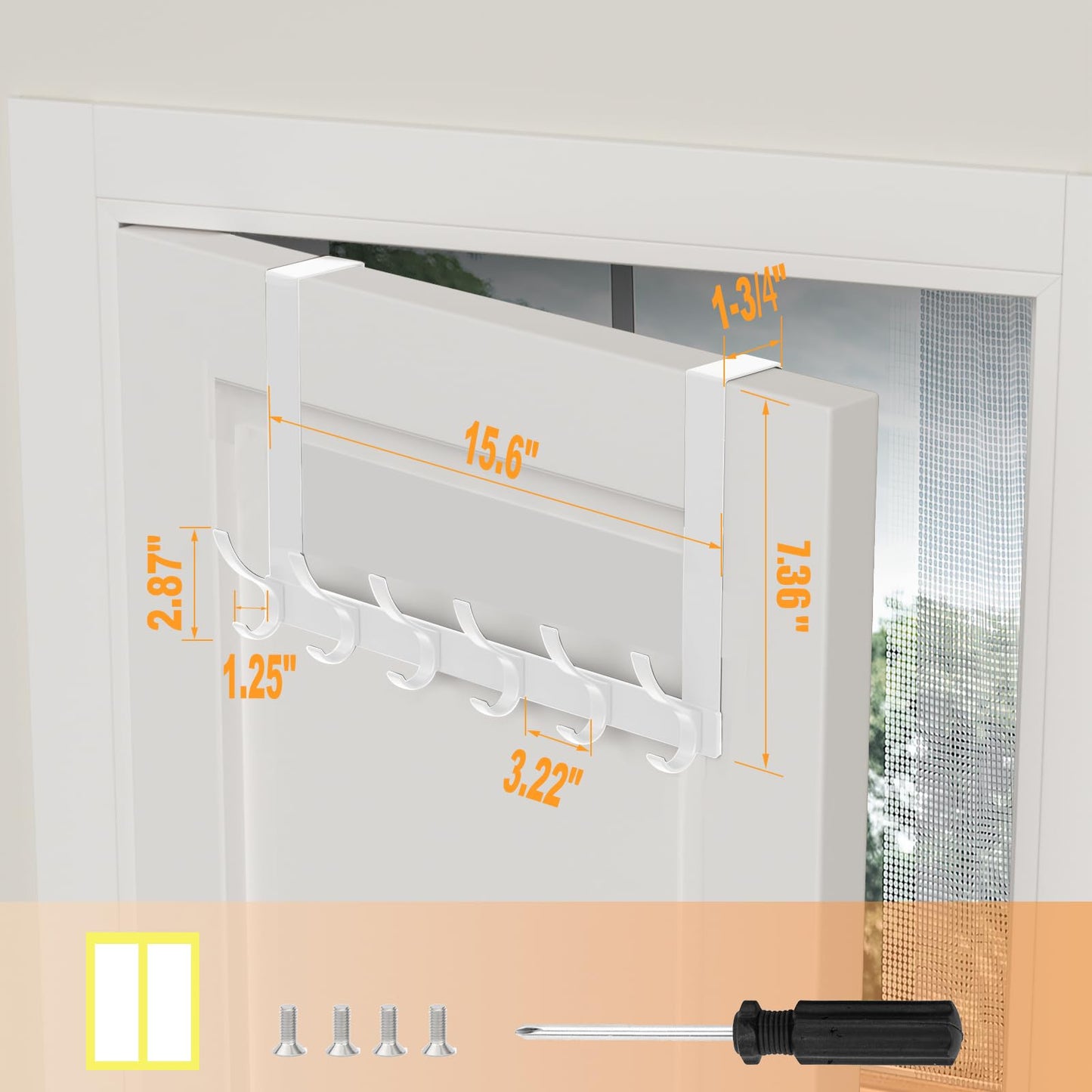 Peasulin Over The Door Hooks, Sturdy Door Hanger, Large Over The Door Towel Rack with 12 Hooks, Heavy Duty Easy to Install, for Bathroom, Bedroom，Kitchen，Hanging Towels, Coats (White)