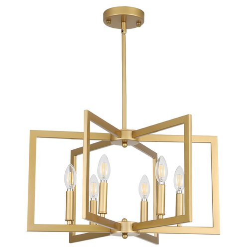 6-Light Gold Chandelier for Dining Room,22in Modern Farmhouse Pendant Light,Geometric Industrial Metal Hanging Light Fixture for Kitchen Island Entryway Foyer Living Room Bedroom