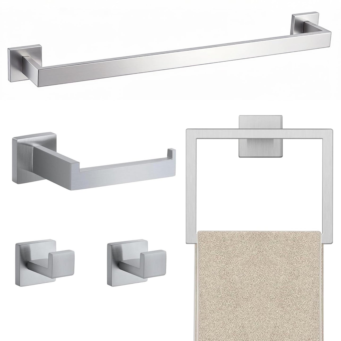 JOPOFI 5 Piece Towel Bar Set - 23.6 Inch Bath Towel Holder - Brushed Nickel