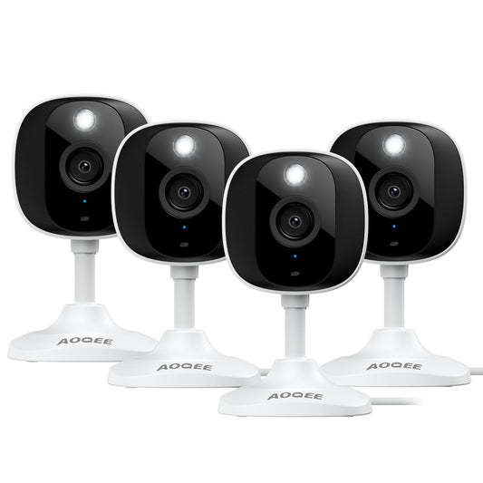 AOQEE 2K Cameras for Home Security-Outdoor/Indoor Camera for Dog/Cat/Pet/Nanny/Baby/Elderly, Color Night Vision, White Light, Siren, 24/7 SD Recordings, Works with Alexa, Plug in (C1-White-4pack-2.4G)