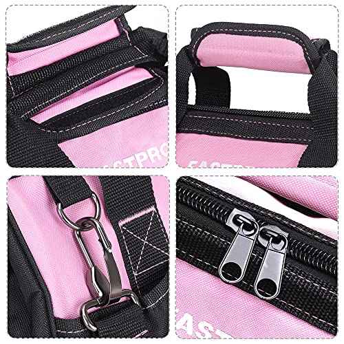 FASTPRO 14-Inch Pink Tool Bag for Women, Zip-top Wide Mouth Open Tool Organizer, with Adjustable Shoulder Strap