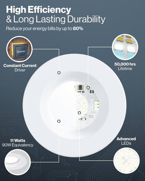 Sunco 4 Inch LED Recessed Lights, Retrofit Can Lighting, 660 LM, 11W (40W Equivalent), Selectable CCT 2700K/3000K/3500K/4000K/5000K, Dimmable, Baffle Trim, Replacement Conversion Kit UL 4 Pack.