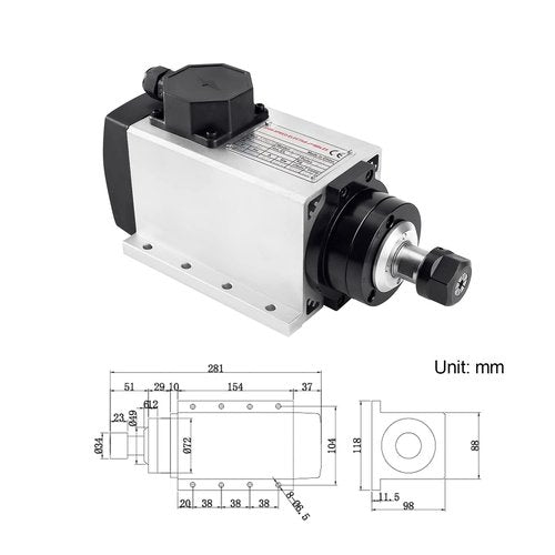 CNC Spindle Kits, 220V 2.2KW 2200W Air Cooled Spindle Motor Square CNC Spindle CNC Motor Spindle Motor + 2.2KW VFD + 13pcs ER20 Collets + Aviation Wire +Power Wire + Drill Bits