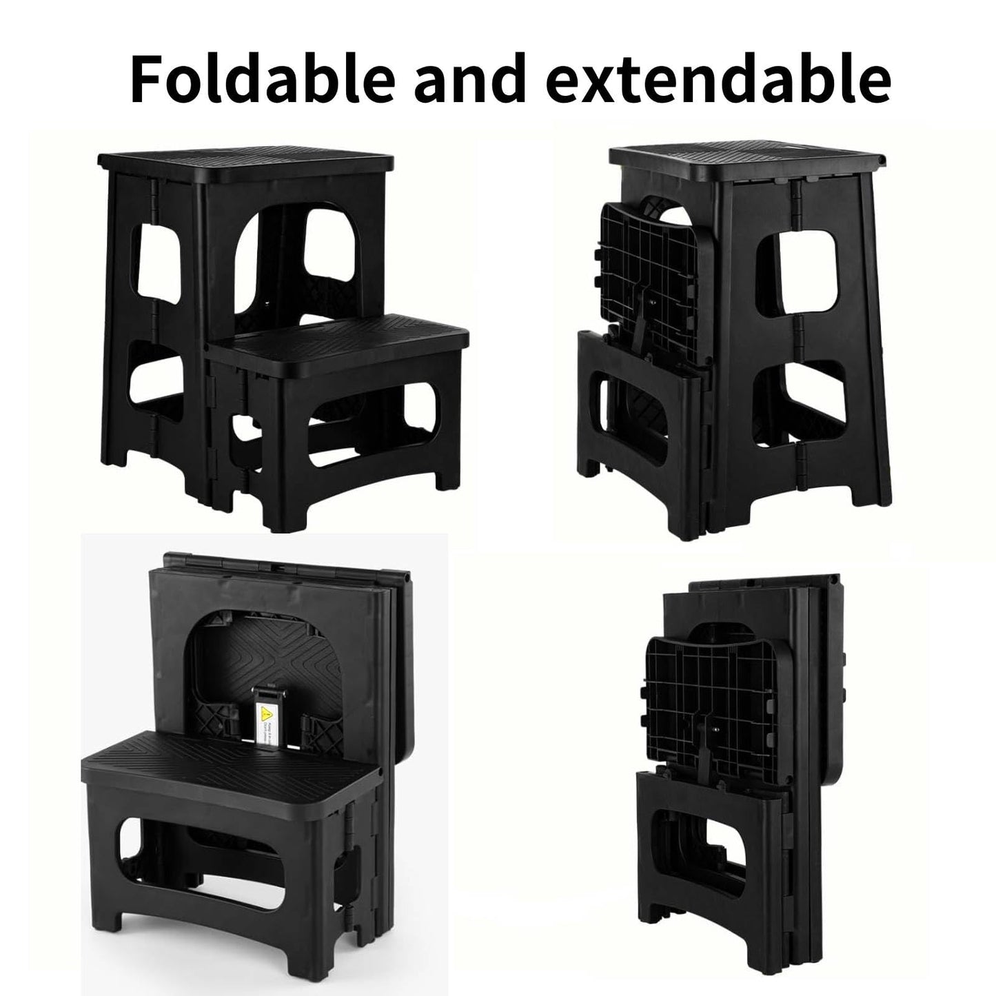 2-Step Folding Stool, Non-Slip Collapsible Step Stools, Bedside Stepstools, Portable Bedside Step Stool, Hold up to 300 lbs, Lightweight & Foldable Step Ladder for Kitchen Toilet Office Home RV-Black