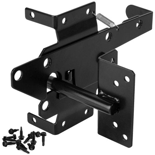 Self-Locking Gate Latch for Wooden Fence, Heavy Duty Post Mount Automatic Gate Lock Gravity Door Latch Hardware Wood/Vinyl Fence Gate Lock for Secure Pool/Yard/Garden,Black