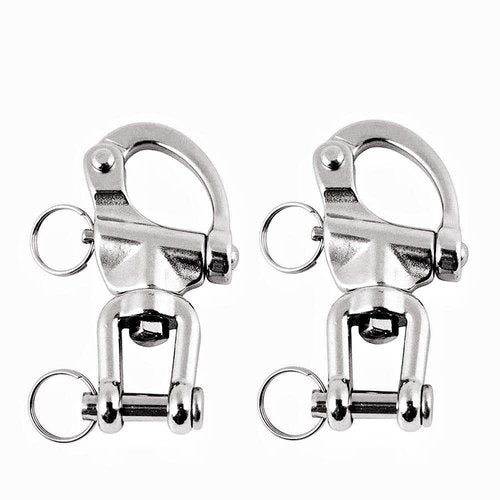 2/4 PCS Heavy Duty Marine 316 Stainless Steel Fixed Snap Shackle Quick Connect Shackle Snap Hook Rigging for Sailboat Yacht W/2 Rings (2, Overall Length:70mm)
