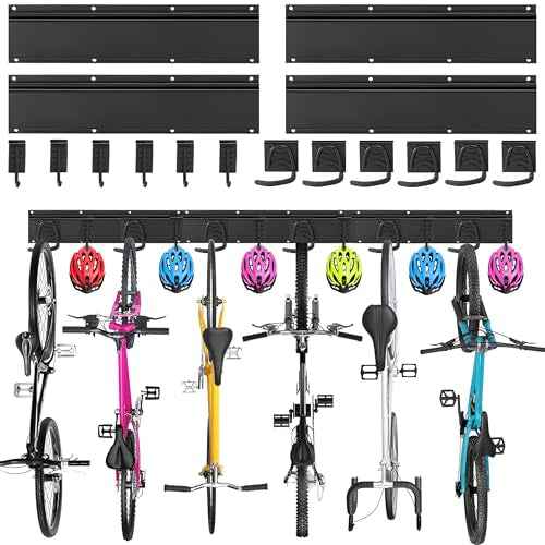 Sinoer 6-Bike & 6-Helmet Wall Mount Rack - 64 Inch Adjustable Bike Storage, Heavy Duty Steel Hooks, Space-Saving Bike Organizer for Home & Garage