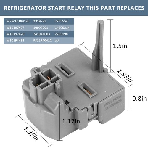 2319792 W10189190 W10197428 TSD2 Refrigerator Compressor Start Relay Device & W10662129 Run Capacitor by Fetechmate Compatible with Whirl-Pool Ken-More Refrigerator