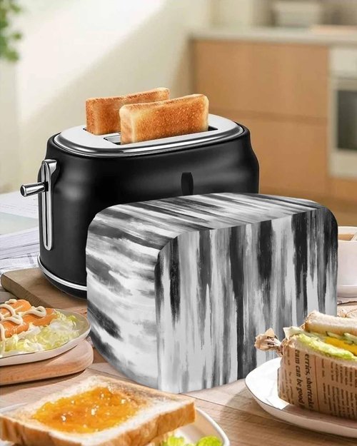 Abstract Toaster Cover 4 Slice, Retro Black Gray Bread Maker Dust Cover with Pockets for Kitchen Small Appliance 12x11x8in