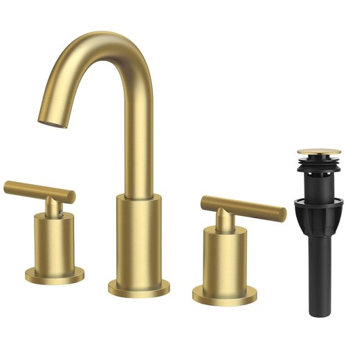 TRUSTMI Brushed Gold Bathroom Faucet 3 Hole Widespread 2-Handle 8 Inch Brass Bathroom Sink Faucet with Overflow Pop Up Drain and cUPC Waterlines