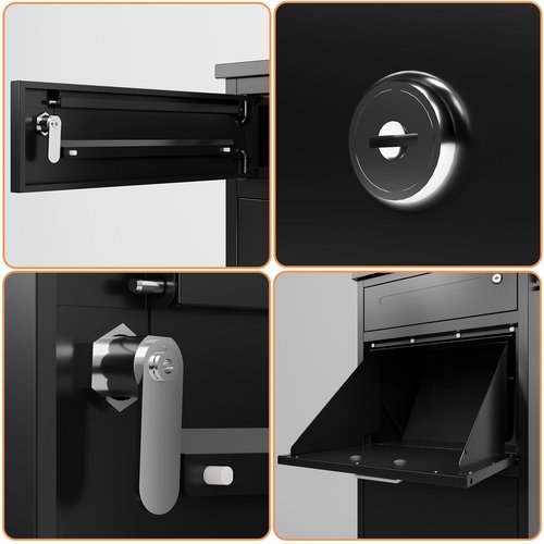 Outdoor Package Delivery Box - Anti-Theft, Waterproof, Rustproof, Outside Lockable Black Metal Parcel Drop Boxes, Ideal for Porch, Fence, and Curbside