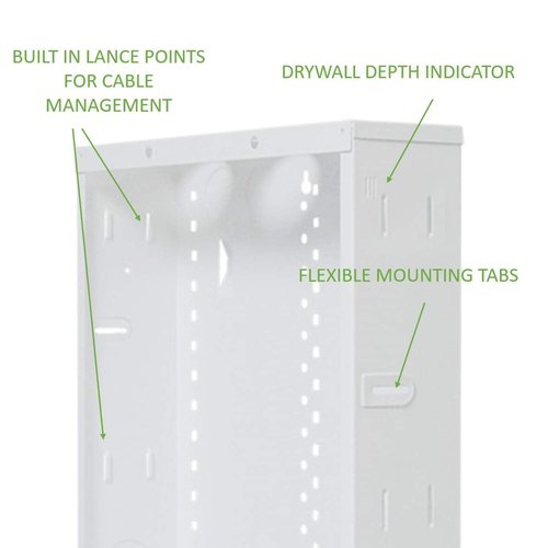 Legrand - OnQ 14 Inch Cable Management, In-Wall 20-Gauge Media Box, Structured Wiring Enclosure with 2.5 Inch Openings for Wires, Glossy White, EN1400