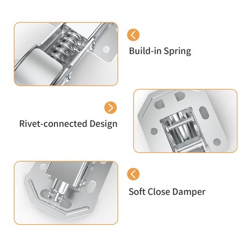 Chibery 4 Pack 90 Degree Soft Close Surface Mount Spring Hinges, Easy Installation No Pre-drilled, Noiseless Frameless Hidden Concealed Kitchen Cabinet Hinge for Cupboard Folded Replacement Hardware