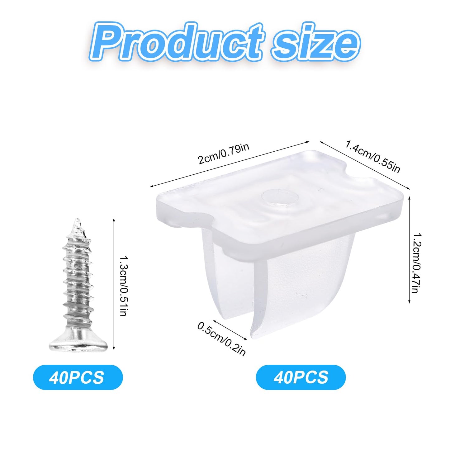 lasuroa 40pcs LED Light Strip Mounting Clips, Fixing Clamps with Screws Mounting Brackets for 5mm to 6mm Neon & LED Strips Rope Ideal for Home and DIY Lighting Projects