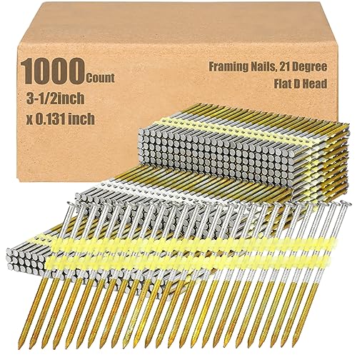 Therwen 1000 Count 3-1/2 Inch x 0.131 Inch 21 Degree Ring Shank Framing Nails