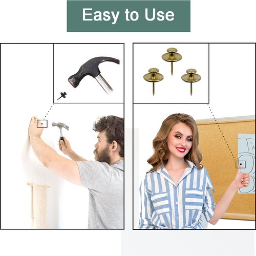30 PCS Picture Hangers Hooks for Drywall, Double Headed Nails Push Pin Thumbtacks for Wall Hangings Picture, Decorative Small Hook Pins for Cork Board Home Office Photo Decorations (Gold)