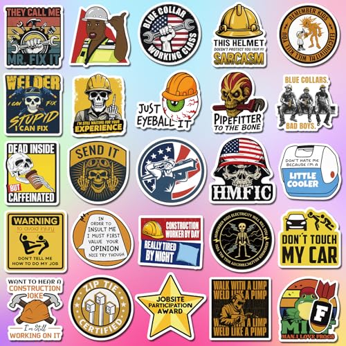 200 PCS Holographic Hard Hat Stickers for Adults ? Funny Waterproof Vinyl Decals for Helmets, Toolbox, Laptop, Water Bottle, Construction Work Hard Hat Accessories for Welders, Electricians, Mechanics