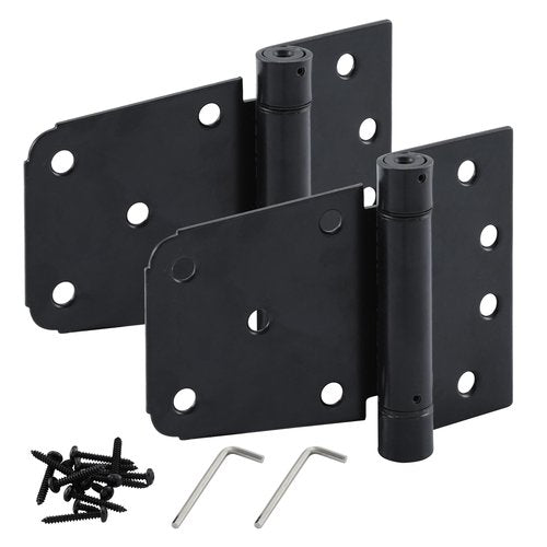 HOME MASTER HARDWARE Self-Closing Spring Gate Hinge 3-1/2" Heavy Duty Automatic T Hinges Steel Black Finish with Screws 2-Pack for Wood Fence Gate Vinyl Shed Door