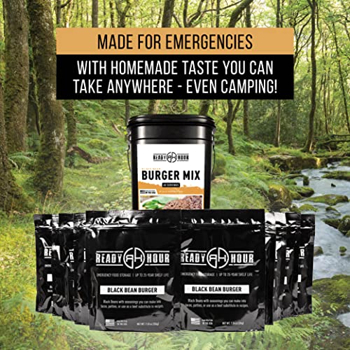 Ready Hour Black Bean Burger Mix - 25-Year Shelf Life, Vegan Emergency Food Supply, Includes 10 Resealable Pouches, 60 Servings