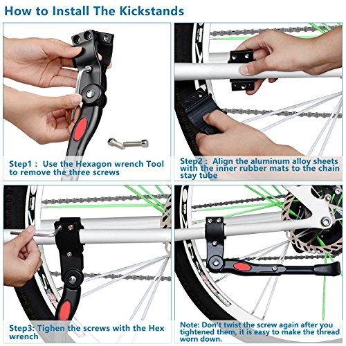 Adjustable Bicycle Kickstand, Bike Side Support Kick Stand for 22 24 26 Inch Mountain Bike and 700 Road Bike