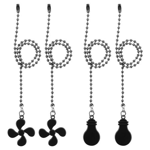 4 Pcs Black Ceiling Fan Pull Chain 13 Inch Fan and Bulb Pattern Ornaments Cord Extension Pull Chain Extension Beaded Ball Fans Strings Decorative Ceiling Light Chains Pulls Pendant Extender