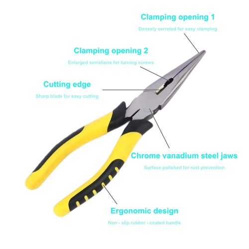 8-Inch Needle Nose Pliers: Paper Clamp Precision, Premium Heavy-Duty CRV Steel, Large Soft Grip with Wire Cutter,Chrome Vanadium Steel Long Nose Cutting Pliers