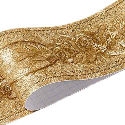 Moyishi 5 Meters Royal Peony 3D Peel and Stick Waterproof Wall Border Easy to Apply (Gold)