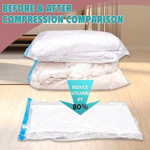 16 Pack Vacuum Storage Bags, Vacuum Seal Bags for Clothing, Comforters, Blankets, Space Saver Compression Bags with Hand Pump.(3×Jumbo, 3×Large, 3×Medium, 3×Small, 4×Roll)