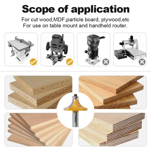 FivePears 7-Piece Roundover Router Bit Set - 1/2" Shank, Edging Forming Bits: 1/8", 1/4", 5/16", 3/8", 7/16", 1/2", 3/4" Radius