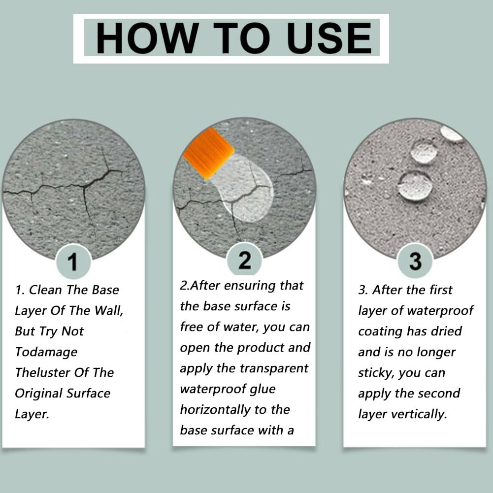 Transparent Waterproof Coating for Indoor & Outdoor, 5.29oz Waterproof Sealant Clear, Water-Based Invisible Leak Repair Glue for Roofs, Walls, Garden, Terraces, Cracks, Concrete, Wood (1POS)