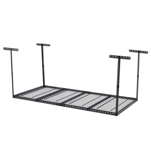 JustSmart Overhead Garage Storage Rack 4x6 FT, Steel Ceiling Shelves 330lb Capacity, Height Adjustable 22-40 Inches, Space-Saving for Attic Basement Shed (Black, 4 Posts)
