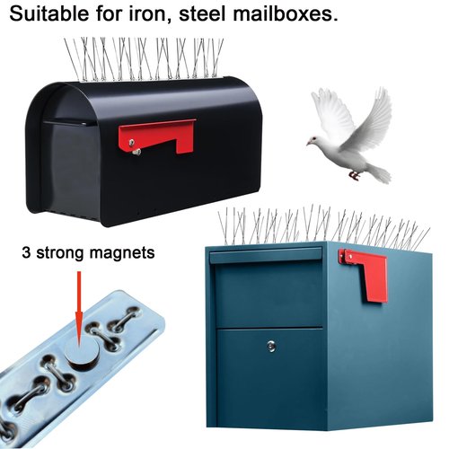 JUJINXIN 13 inch Mailbox Bird Spikes,Bird deterrents for Mailbox,Stainless Steel Magnetic Bird Spikes for use on Iron or Steel mailboxes. (2 pcs)