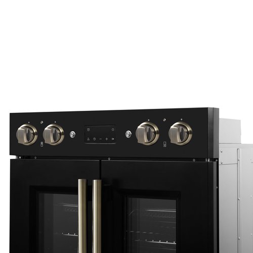 Forno Asti 30-Inch Double Electric Wall Oven with Upper French Doors in Black & Antique Brass – 7.36 Cu. Ft. Dual True Convection, 7200W, Air Fry, Sous Vide, Self-Cleaning Function