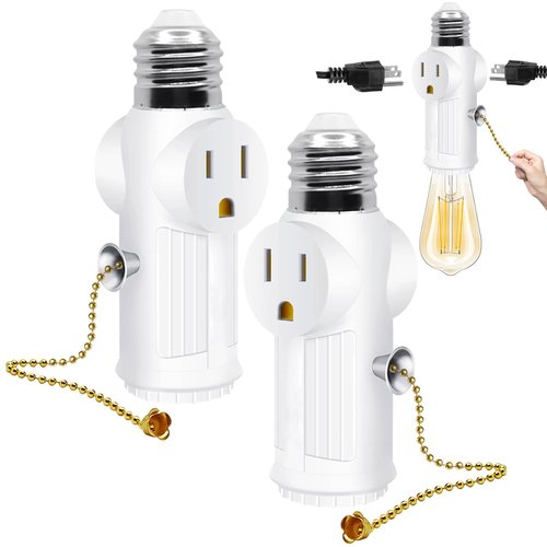 Light Socket Outlet Adapter,E26/E27 Light Bulb Outlet Socket Adapter,3 Prong Outlet Adapter with Bulb Control Switch,Polarized Light Bulb Socket Splitter,White,2 Pack