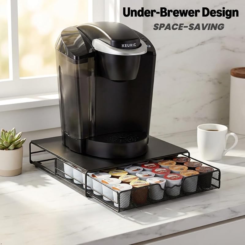 Deco Brothers 36-K-Cup Drawer Holder, Black with Metal Top – Under-Keurig Pod Storage