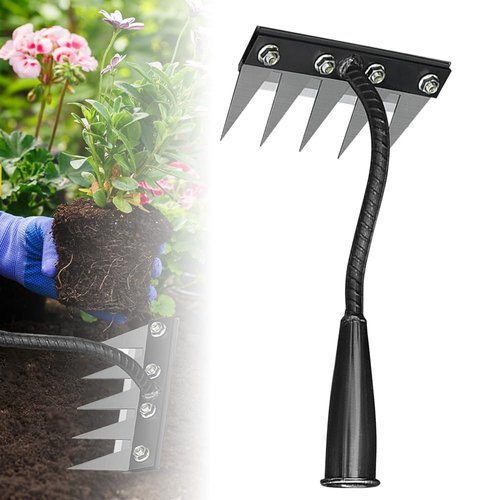 Iron Weeding Rake 2.0, 2025 Upgrade 5/6/7/8 Teeth Carbon Steel Garden Weeder Rakes, Iron Rake for Gardening and Weedings, Heavy-Duty Garden Hand Weeder Puller Tool for Yard Lawn and Garden (5 Teeth)