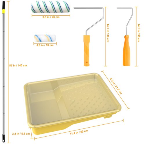 Leshein Paint Roller Kit with Extension Pole, Paint Brushes Set for Walls, Painting Supplies for Home Interior with Paint Brush, Paint Rollers, Paint Tray, Paint Tray Liner, Scraper etc.