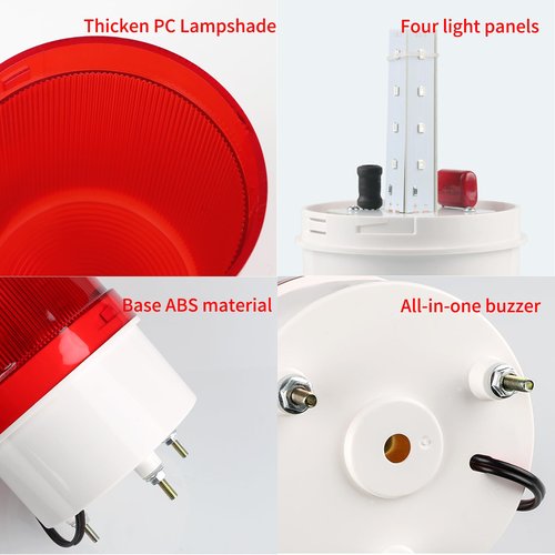 Industrial LED Rotating Warning Light, AC110V Red Strobe Light for Public Emergency Alarms, Indoor/Outdoor Safety Siren with Volume Adjustment/Plug and Buzzer