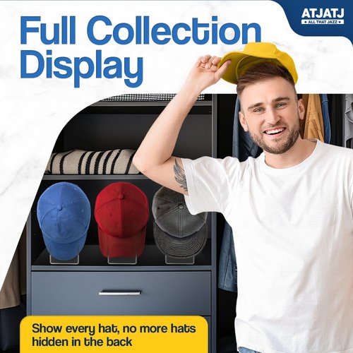 Hat Stand For Baseball Caps, 2 Pack No Install Clear Acrylic Hat Organizers for 14 Baseball Tennis Trucker Caps, Hat Storage Rack Display, Upgraded Anti-Slip Cap Holder For Closet, Bedroom, Dresser