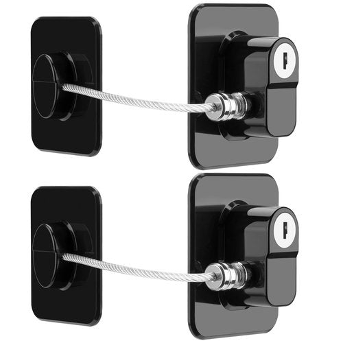 TIJTJHC Fridge Lock, 2PCS Upgraded Refrigerator Lock for Freezer, Cabinets and Drawers, Air Fryer, Closets, Windows, Doors, Durable ABS with Adhesive Backing, Easy Install, No Tools Needed, Black