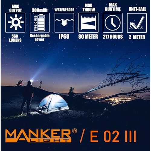 Manker E02III Everyday-Carry Flashlight, USB-c Rechargeable 10440 / AAA Flashlight, Pocket EDC flashlightwith Magnetic Tail, Reversible Clip (400 Lumens NICHIA519A-V1 4000K R9080, Blue)